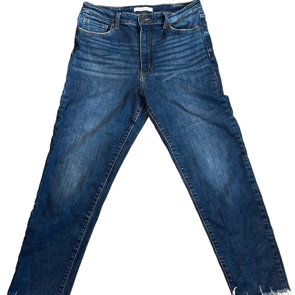 Eunina Super High Rise Mom Skinny Jeans with Raw Distressed Hem Size 15/33